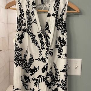 White House Black Market Monochrome Floral Blouse